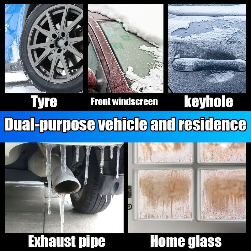 Winter Car Ice Remover Spray: Instant De-Icing for Windshield/Locks/Tires, Fast-Acting, Safe No Residue